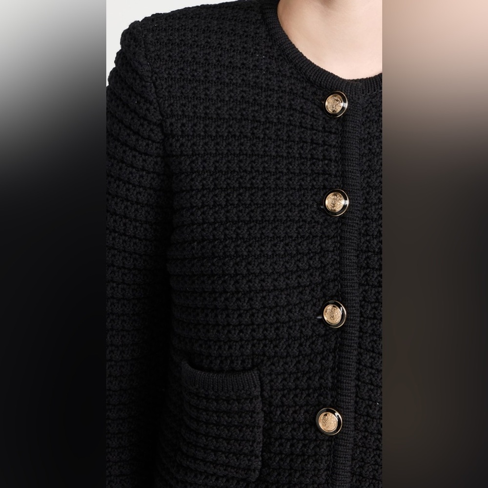 Black Textured Knit Button-Front Jacket - image 3